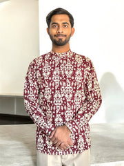 Maroon Hand Block Printed kurta